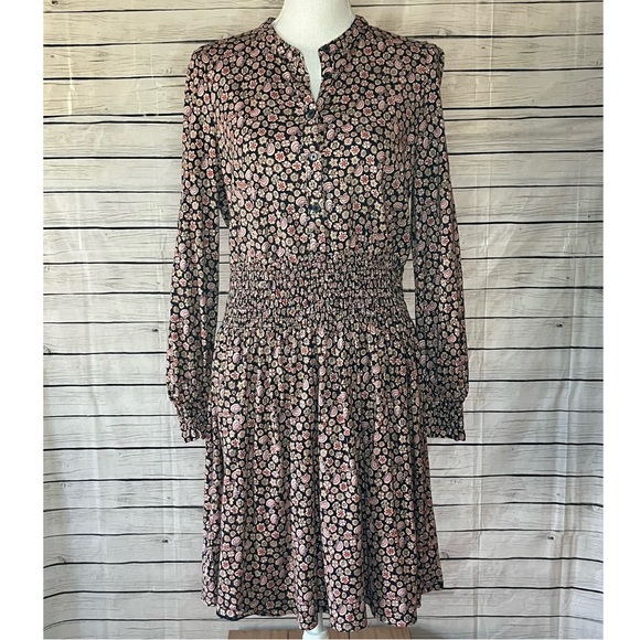 Boden Floral Mock Neck Bishop Sleeve Dress